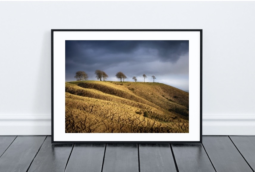 Framed art print in a modern living room setting
