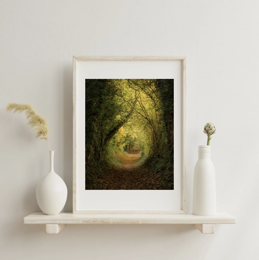 Framed art print in a modern living room setting
